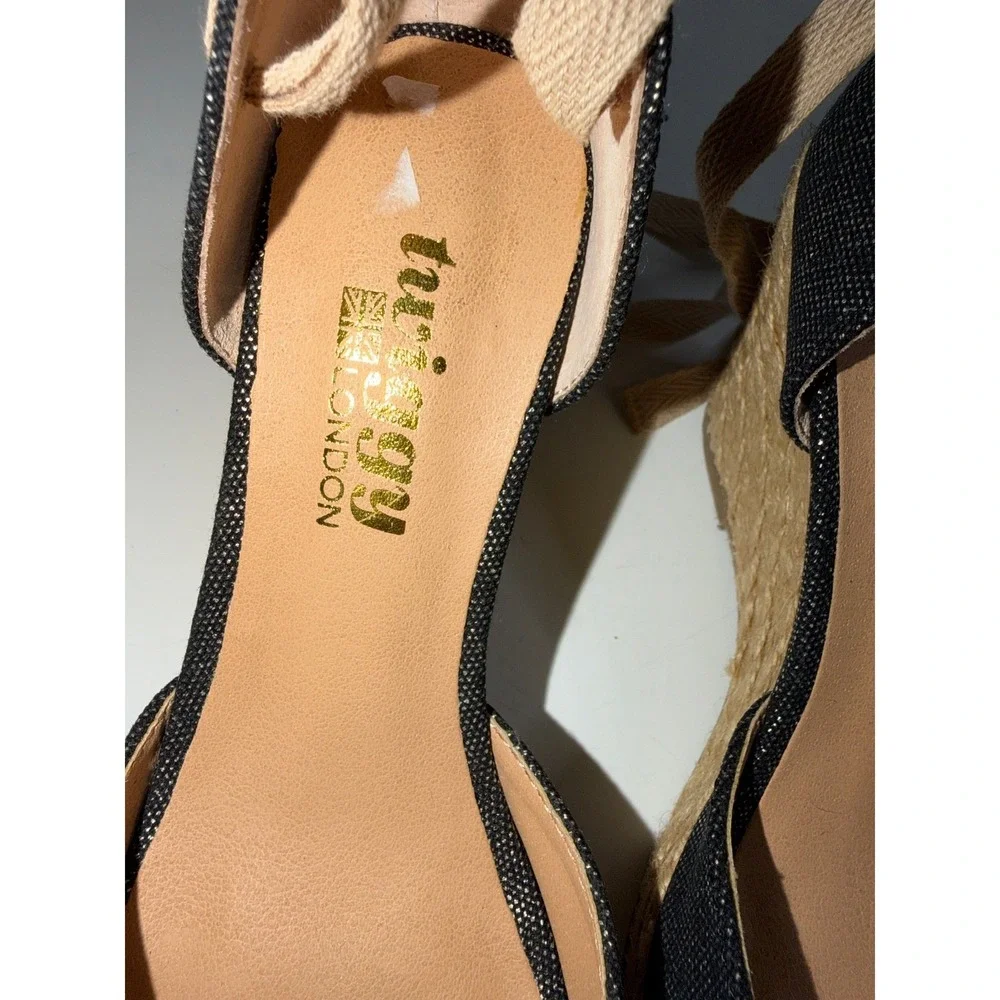 Twiggy London Espadrille Wedge Heels Navy‎ Metallic Lace Up Women's Shoes sz5